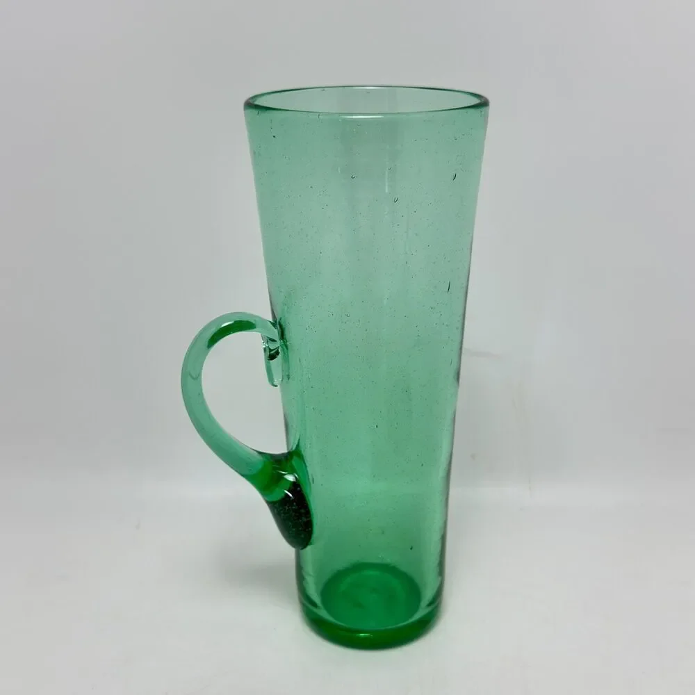 Vintage Blenko Art Glass Sea Green Chimney Highball Tumbler with Handle